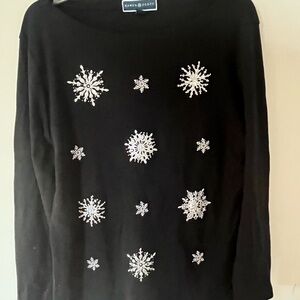 Karen Scott Black Sweater with Snowflake Design